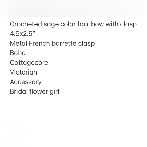Crochet sage color boho hair bow with clasp  listing is for sage bow only - Picture 6 of 6